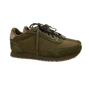 Woden Nora III Suede Leather‎ Mesh Sneakers Olive Green Womens US 8 Snake Detail